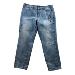 Christopher & Banks Women Embroidered Jeans Size 14 Skinny Leg Blue Denim Floral